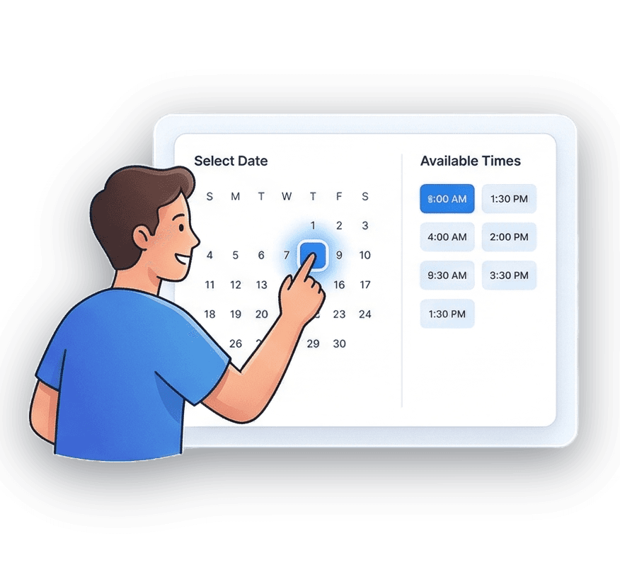 Cliente usando a plataforma para escolher data e horario